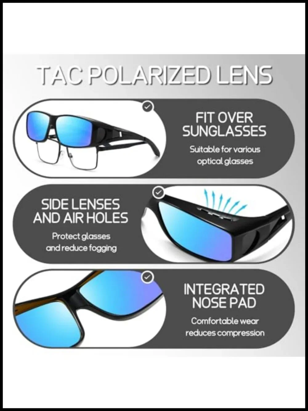 Polarized Fit Over Sunglasses for Driving UV Protection Wrap Around Shades